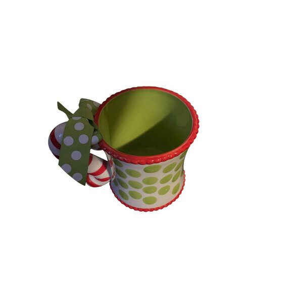 Green & Red Polka Dot Ceramic Mug With Bow Handle By Mud Pie - Picture 9 of 13